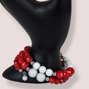 (2/$20) Red & White Beaded Memory Bracelet
